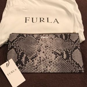 Brand new Furla clutch printed python leather